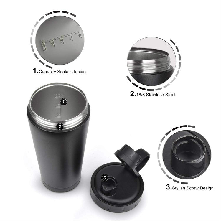 RevivX Insulated Stainless Steel Protein Shaker Bottle, 600 ml