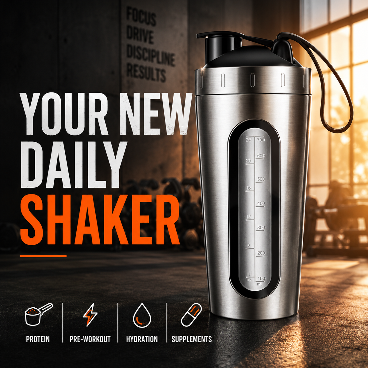 RevivX 700ml Stainless Steel Protein Shaker Bottle, Leakproof, BPA-Free
