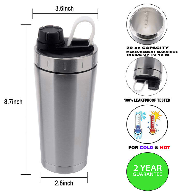RevivX Insulated Stainless Steel Protein Shaker Bottle, 600 ml