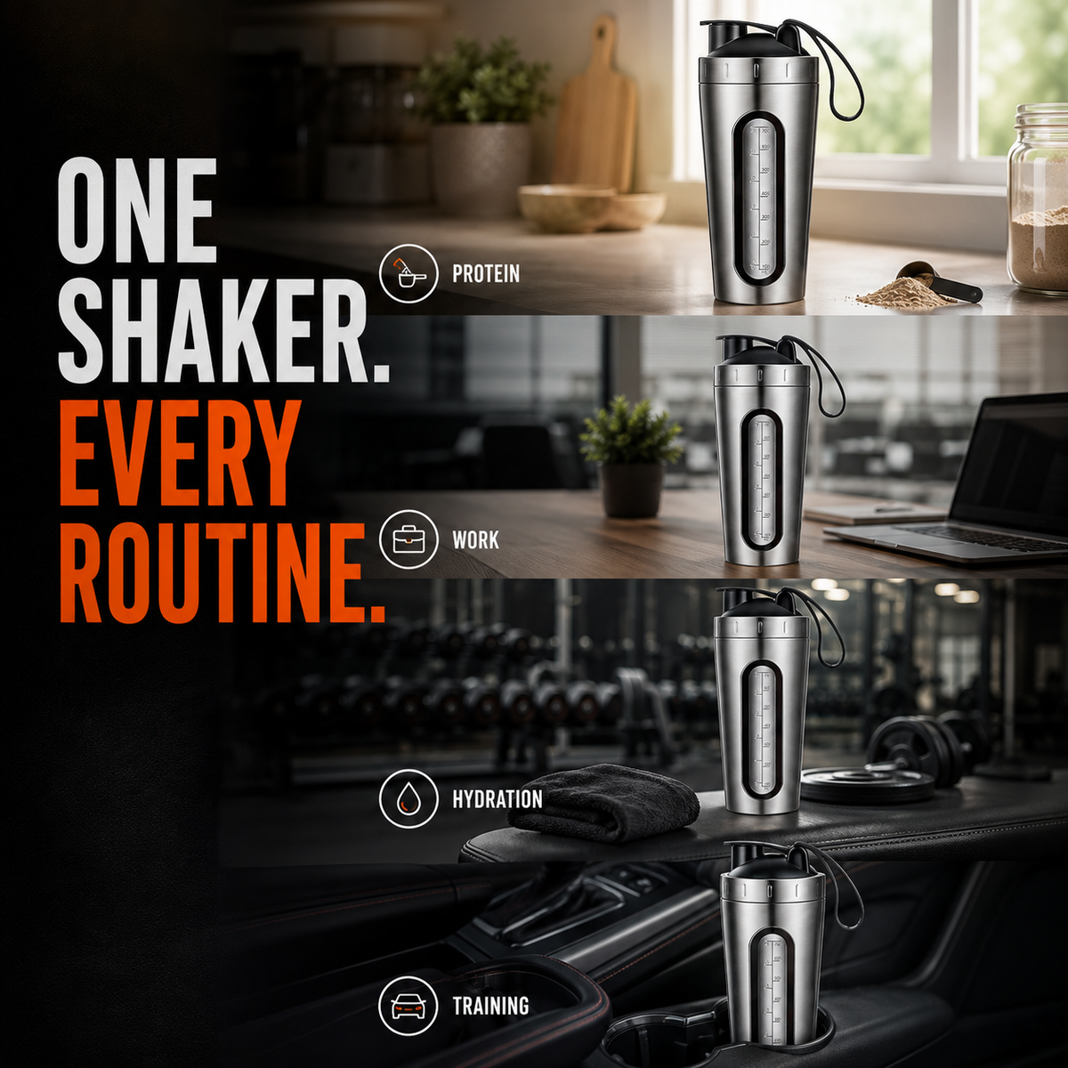 RevivX 700ml Stainless Steel Protein Shaker Bottle, Leakproof, BPA-Free