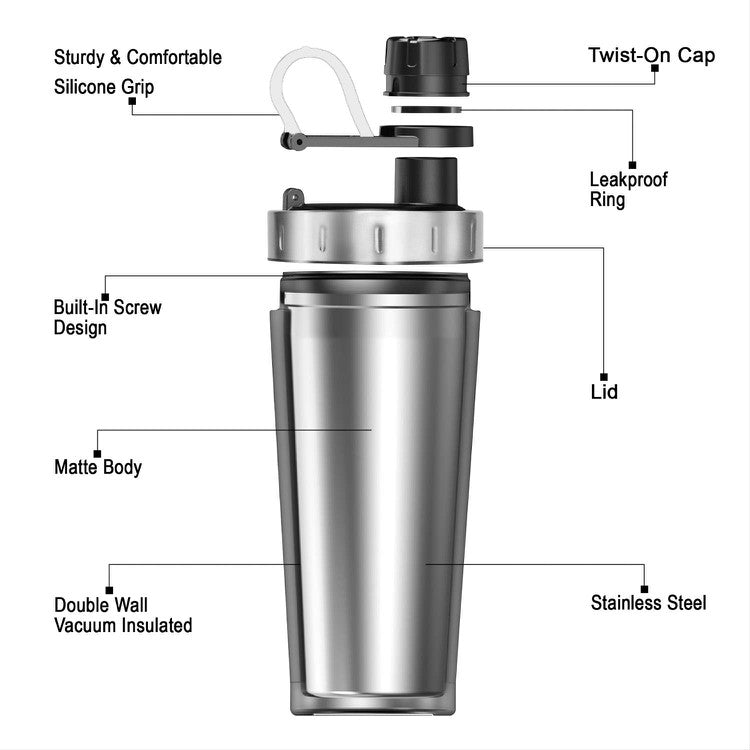 RevivX Insulated Stainless Steel Protein Shaker Bottle, 600 ml